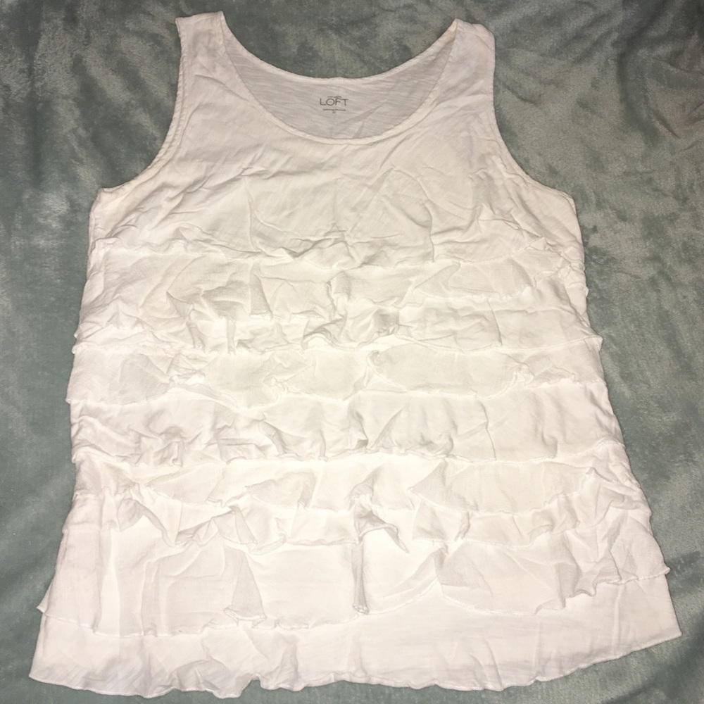 ANN TAYLOR LOFT Sleeveless White Tank Top Dressy Ruffles Casual Juniors Size XL - Picture 5 of 10